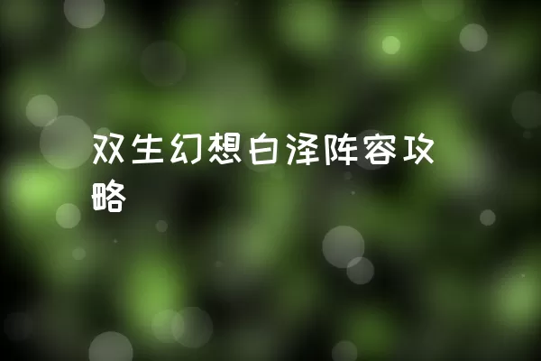 双生幻想白泽阵容攻略